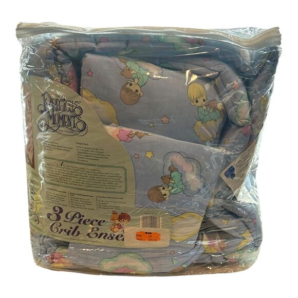 1999 Precious Moments 3-Piece Ensemble Angel Bless This Baby Crib Set NEW! VTG - Picture 5 of 9